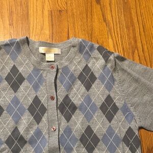 Brooks Brothers Argyle Cardigan in Gray and Blue